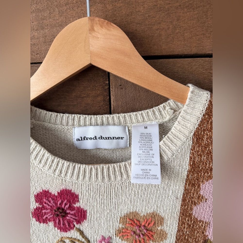 Vintage 90s Floral Patchwork Sweater Alfred Dunner Silk Blend - Picture 5 of 13